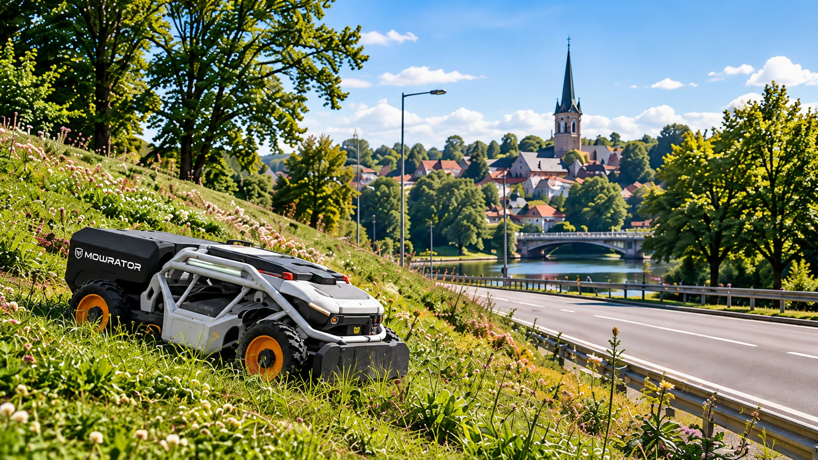 Mowrator pļauj ceļmalas nogāzi
